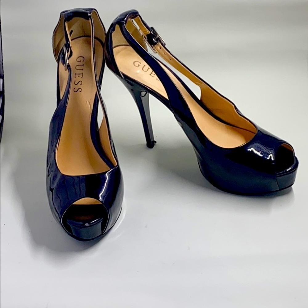 Black Guess Peep Toe Patent Leather Heels